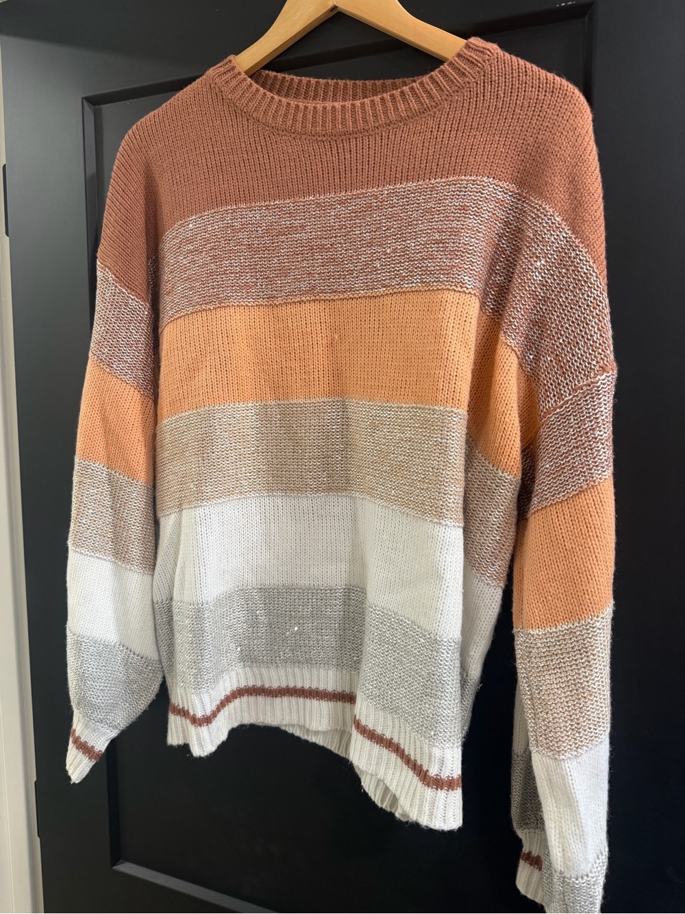 Striped Crewneck Sweater - Peach, Cream & White